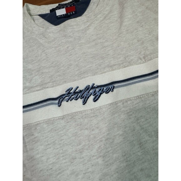 Y2K Tommy Hilfiger Spell Out Shirt Heather Gray Embroidered Vintage Mens Medium - Picture 4 of 8